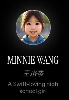 Minnie Wang’s official conference profile, with an illustrated avatar and the description A Swift-loving high school girl